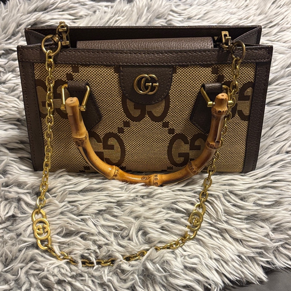 Jumbo monogram Shoulder Bag with Bamboo Handles
